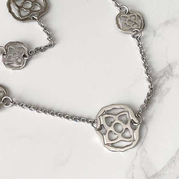 Silver Floral Double Strand Metal Necklace - Picture 3 of 5